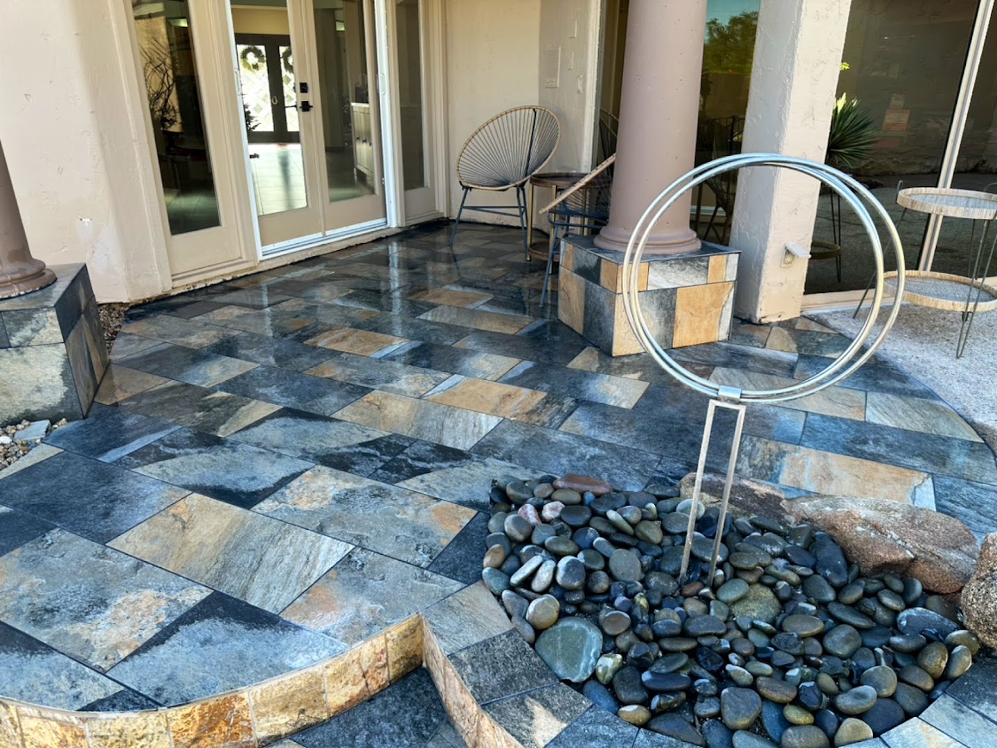 Flagstone patio with water and fire feature, Glendale AZ
