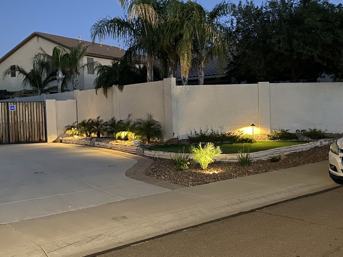 Desert landscape lighting at night, West Valley AZ